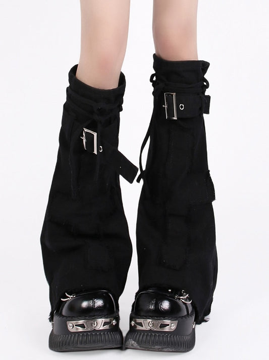 Warmers Strap Y2K Style Black with Buckle Leg