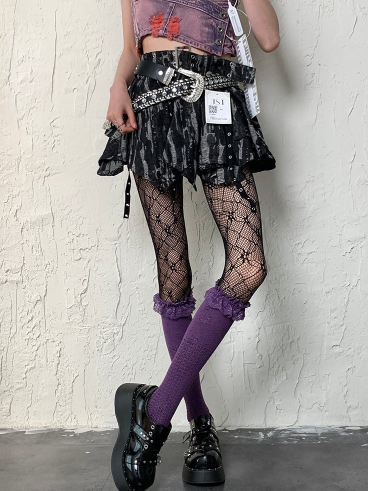 Y2K Design Hollow-out Tights Black