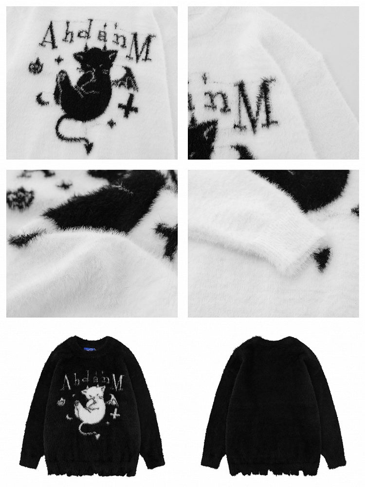 Cozy Kitten Furry Sweater - Perfect for Fall and Winter Black/White