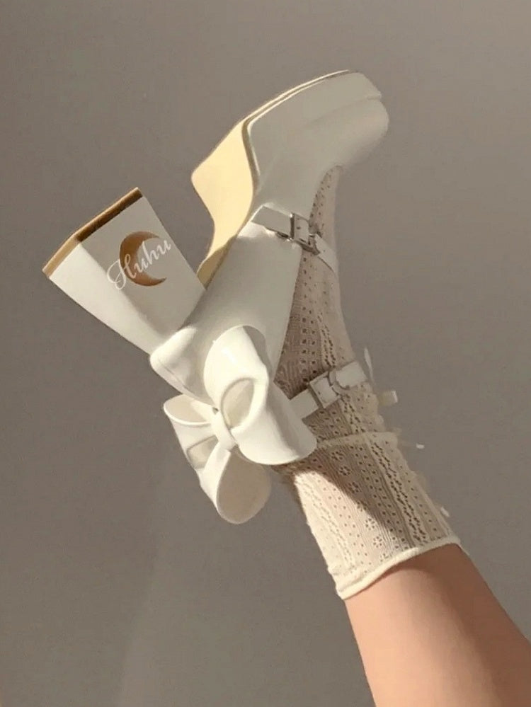 with Astral Platforms Back Bow Cut-Outs Themed Y2K Block and - Celestial Heels White