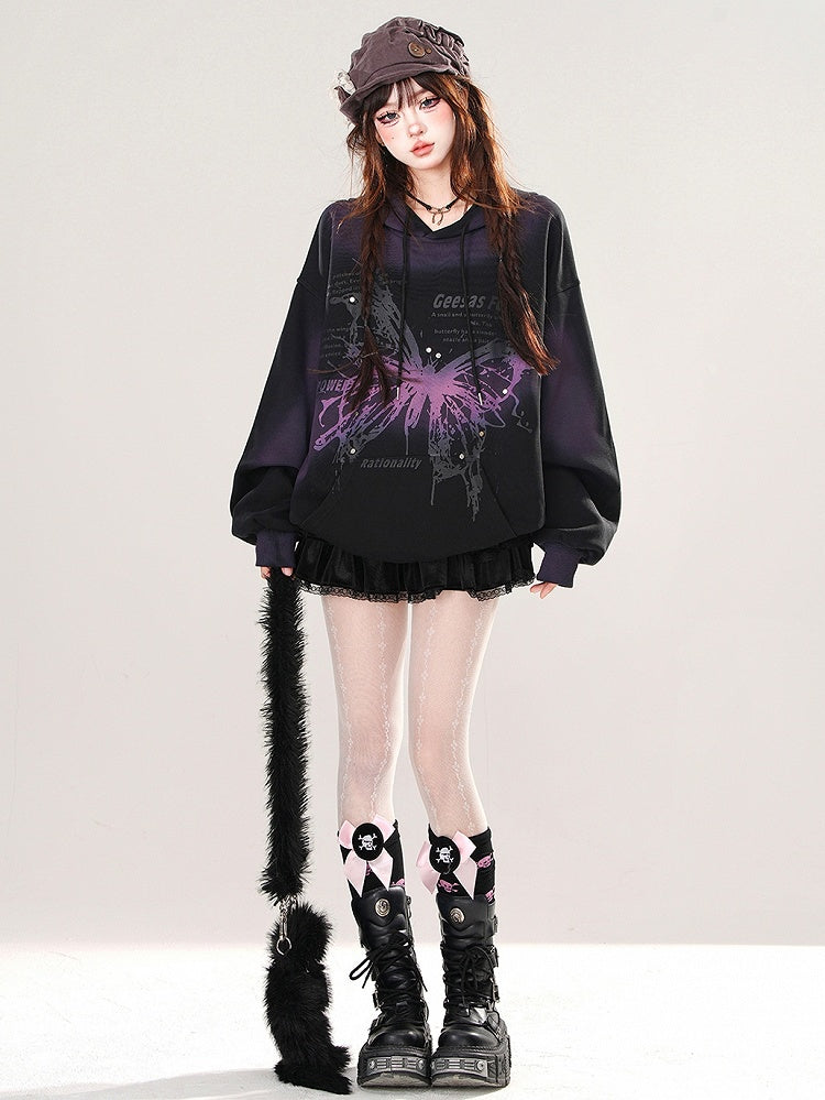 Schwarz/Roter Schmetterlings-Batik-Hoodie