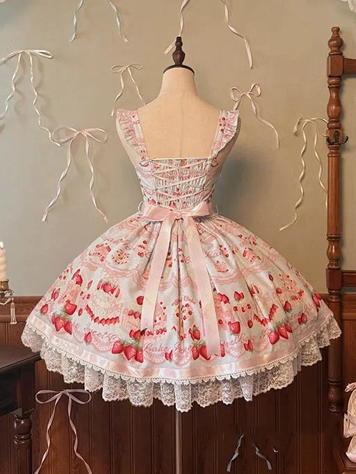 und Kleid Print Süßer Pullover Erdbeerblauer Rock Süßer Kuchen Lolita