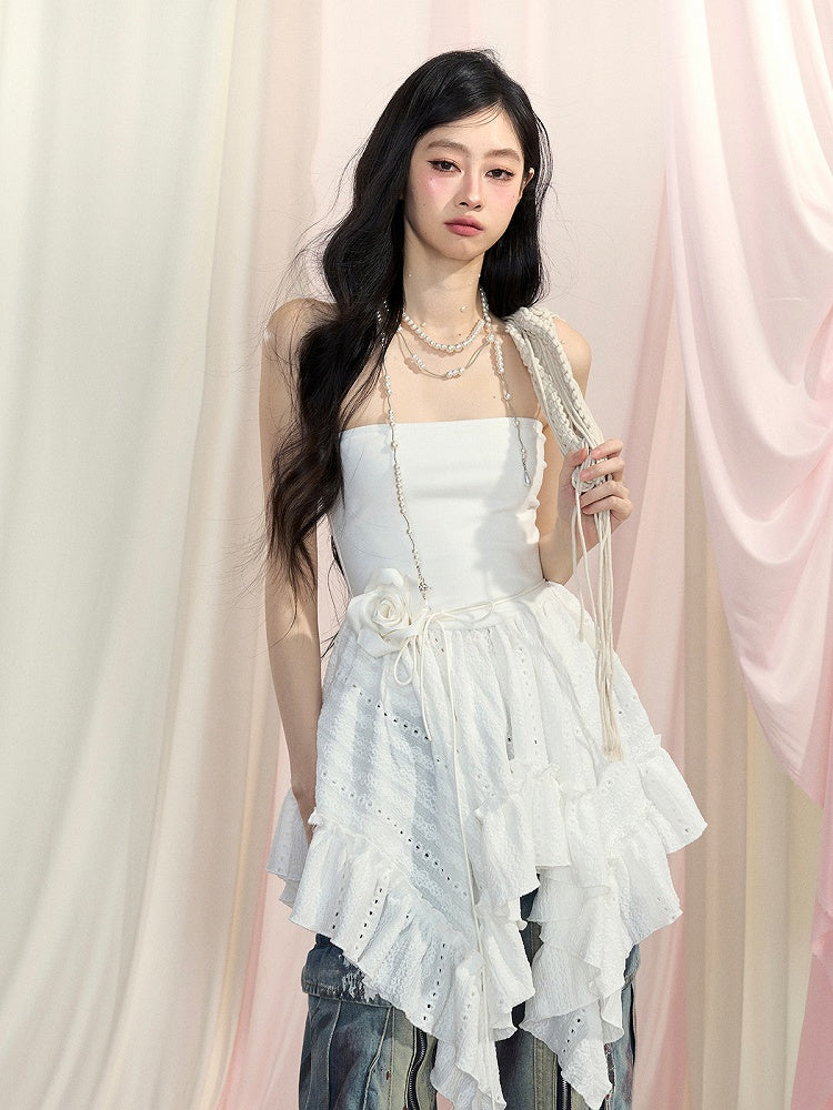 Strapless Top White Handkerchief Hem Glamorous