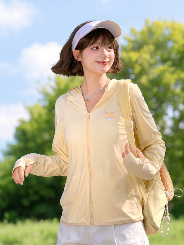 Apricot Kitty Print Loose Sun Protection Jacket