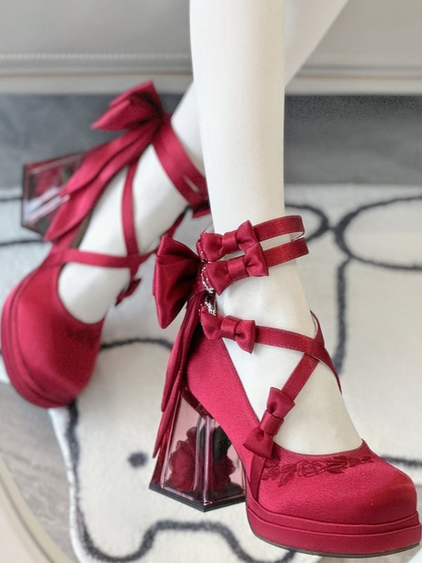 Heels High Elegant Camellia Platform Flower Heel Red Block