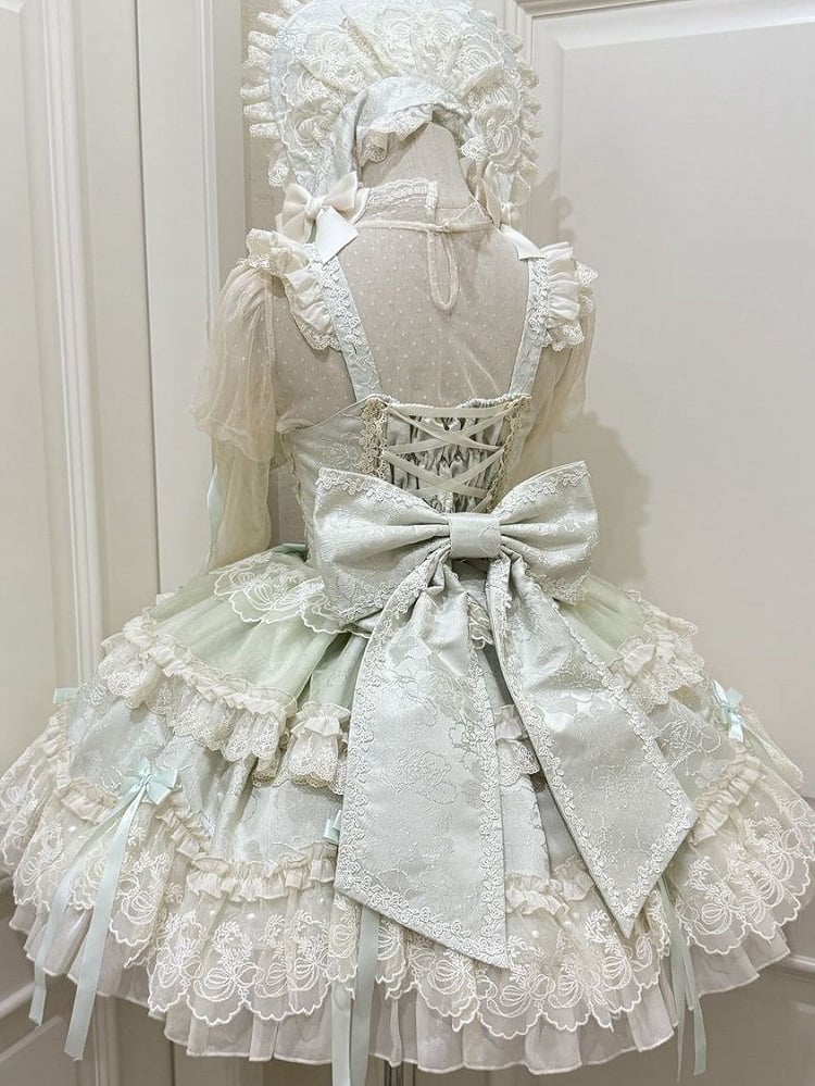 Skirt Accents Light Dress Lolita Jacquard Green Sweet Jumper Fabric Bow