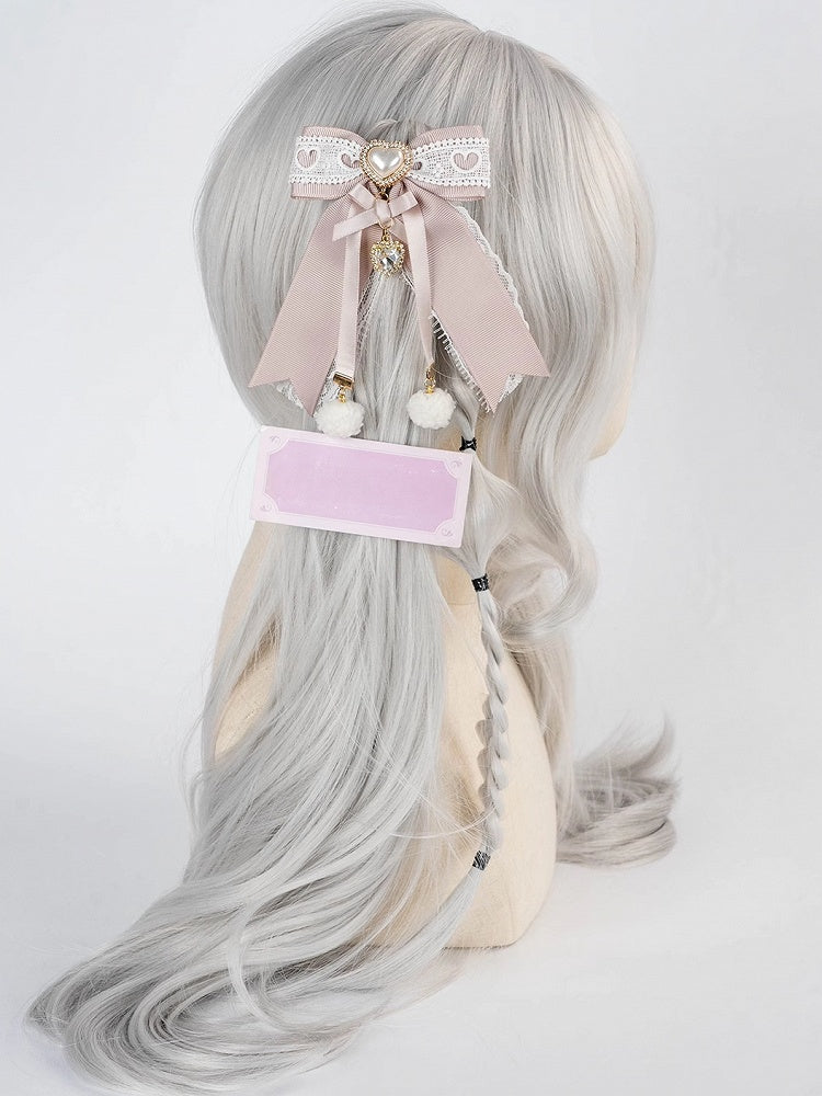 Jirai Kei Pompom Details Sweetheart Charm Schleife Haarspange