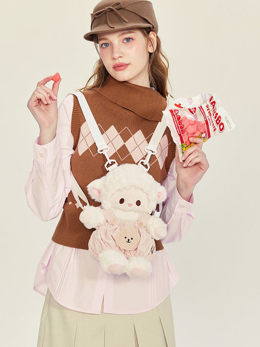 Backpack Plush WhitePink Cute + Lamb Middle/Large Pants Overall Size