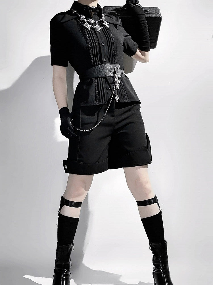 Jabot Lolita Collar Black Foldover Short Fashion Sleeves Shirt Pointed Ouji
