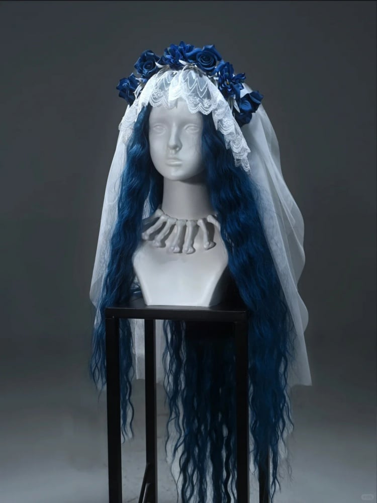 Weißer Gothic-Blau-Blumen-Brautschleier