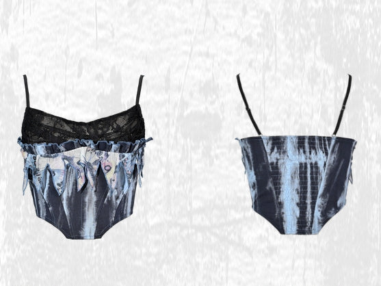 Rock Grunge Lace Boned Neckline Blue Punk Corset Cowl Fairy Style