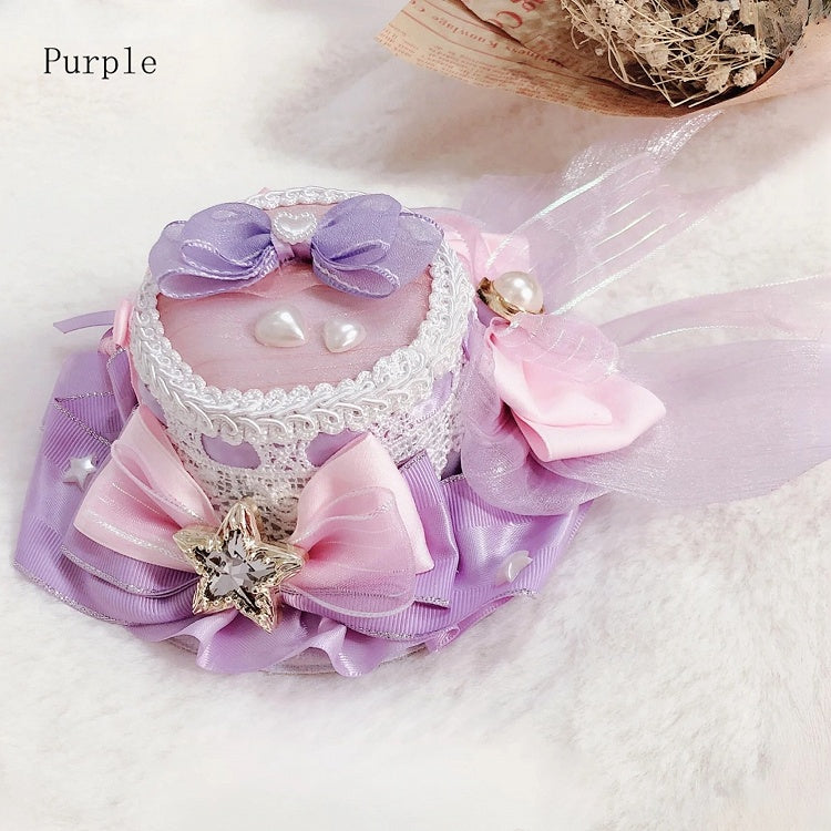 Idol Details Verziert Stern Lolita Mini Rosa/Lila/Blau Perlen Hut Bowknot Und