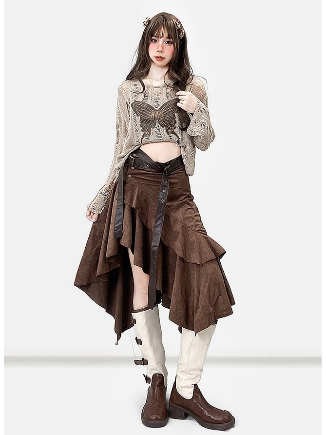 Coffee Hem Wasteland Asymmetrical Skirt Brown Punk