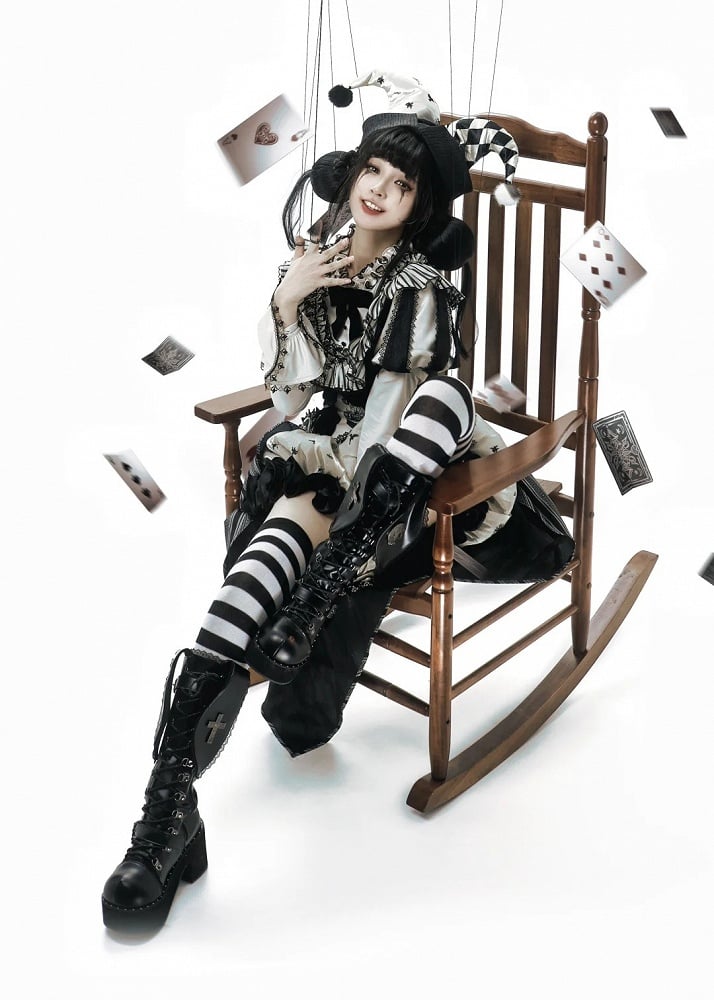 Full Lolita Circus Sleeves Black Set- Vibes Sweet and Puff White