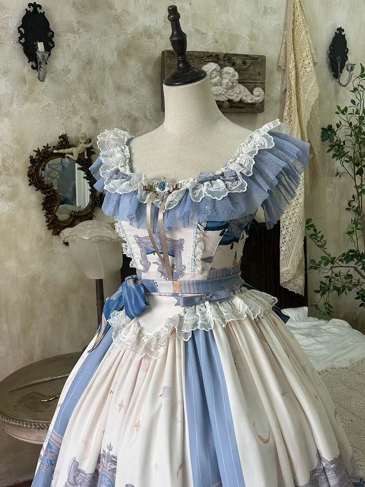 Klassischer Pullover und Kleid mit Engel-Mond-Taille und Printrock im Lolita-Baskenstil
