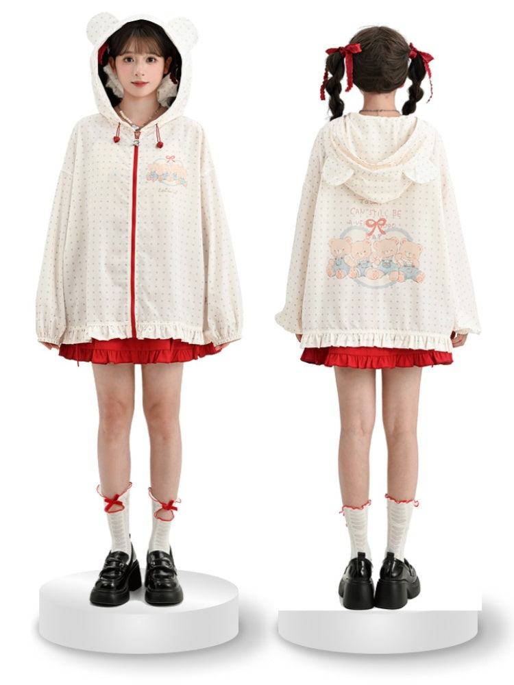 Sonnenschutzjacke Bear Vibes Schneehaube Weiß Polka-Dot Ohren Design Weiß Adorable