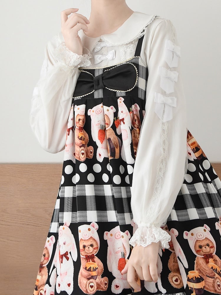 Weiße Bluse mit Peter-Pan-Kragen, Schleifen und langen Ballonärmeln