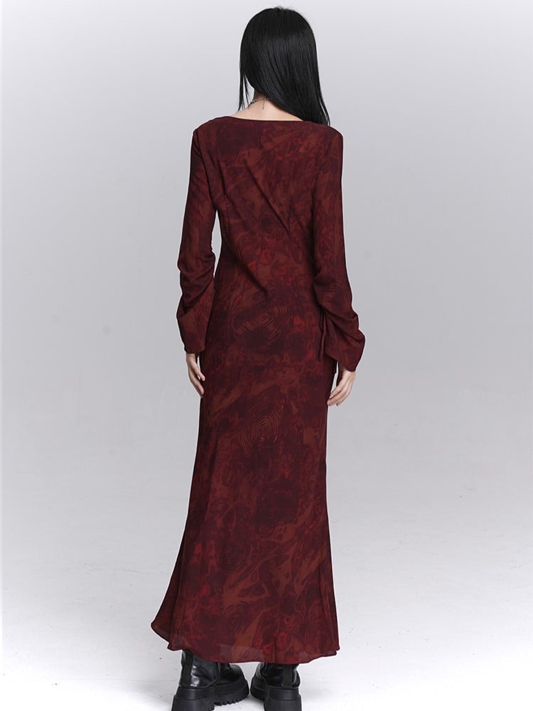 Herbst mit Gothic-Knöchellangem Kleid, verstellbare Meerjungfrau-Manschetten mit roten Bändern