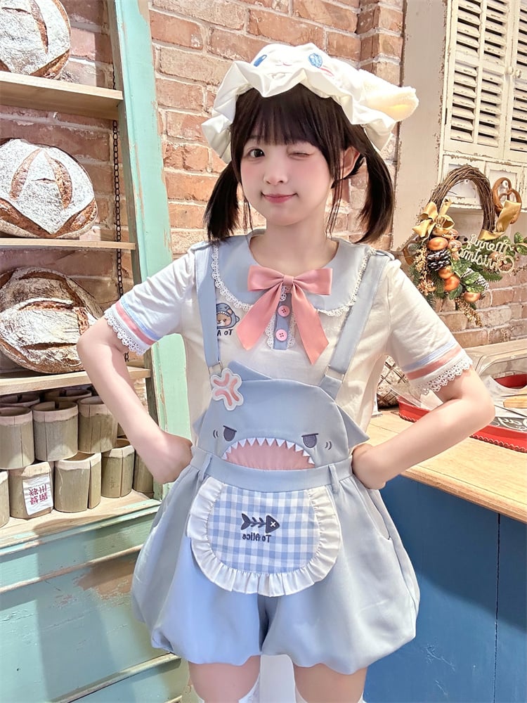 Shorts Bubble Shark Light Blue Apron Design Overalls