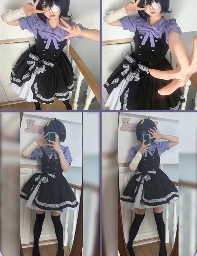 中二病でも恋がしたい! 小鳥遊六花 紫シャツ&黒ワンピース ロリータ風 コスプレ衣装 フルセット