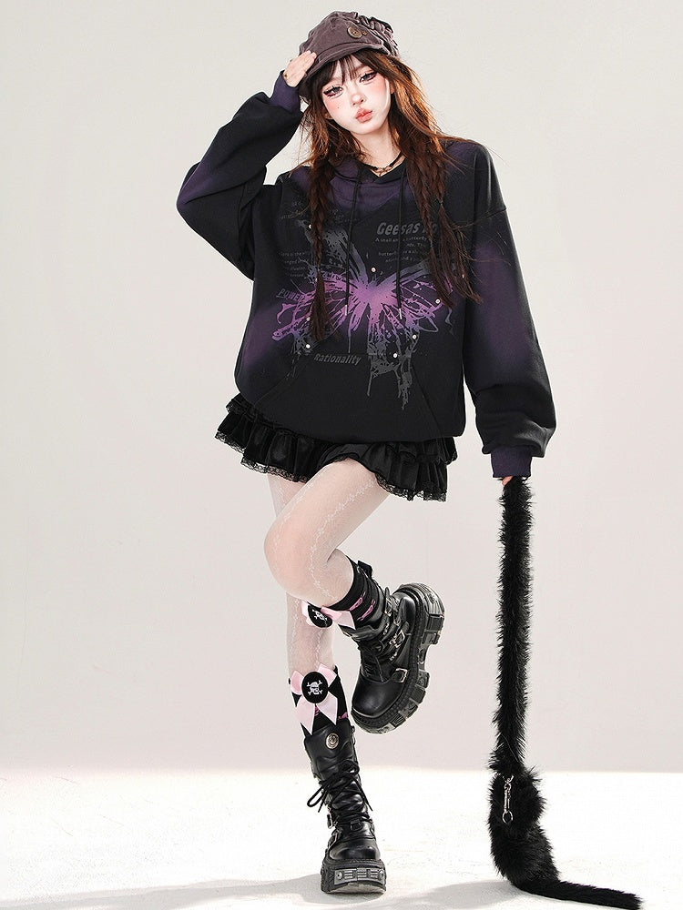 Schwarz/Roter Schmetterlings-Batik-Hoodie