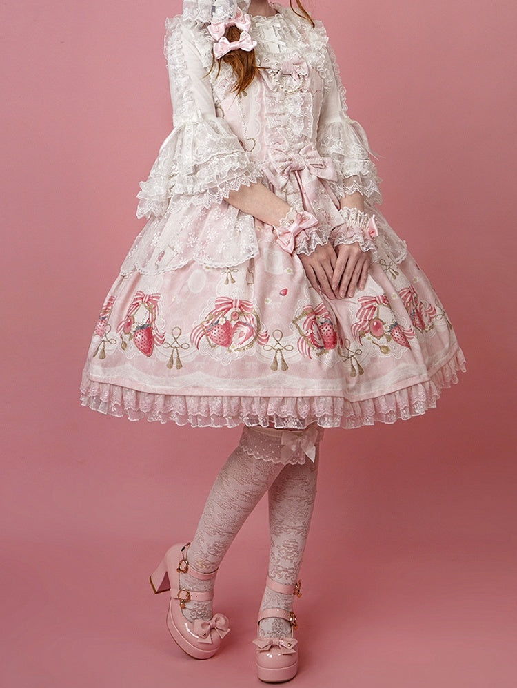 Print Sweet Skirt Strawberry Pink Jumper Lolita