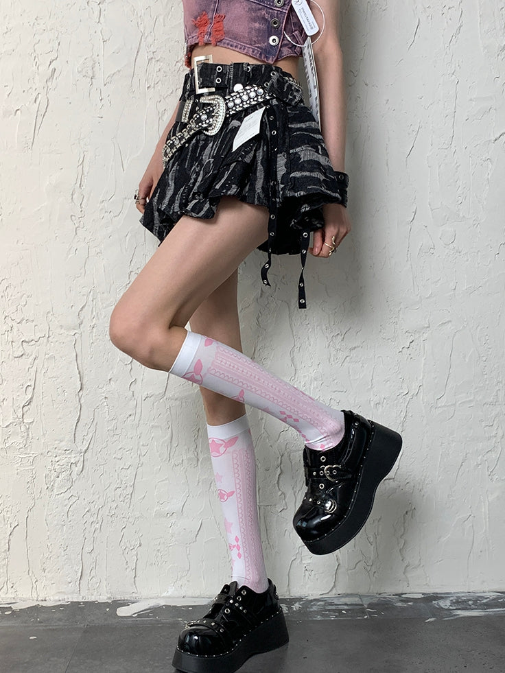Stockings WhitePink Diamond And Y2K Underknee Star Pattern
