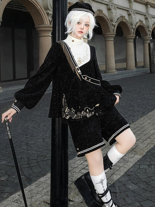 ワッフルグリッター王子ショートパンツ ブラックファッション