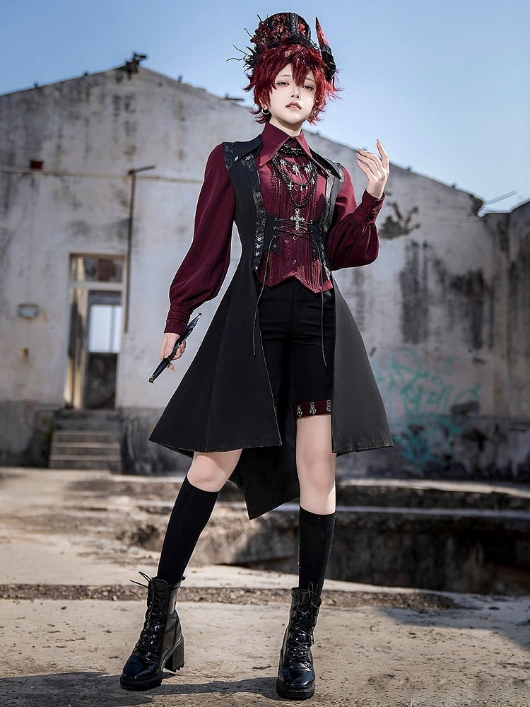 Black Lace-up Lolita Split-Tail Ouji Closure Waistcoat