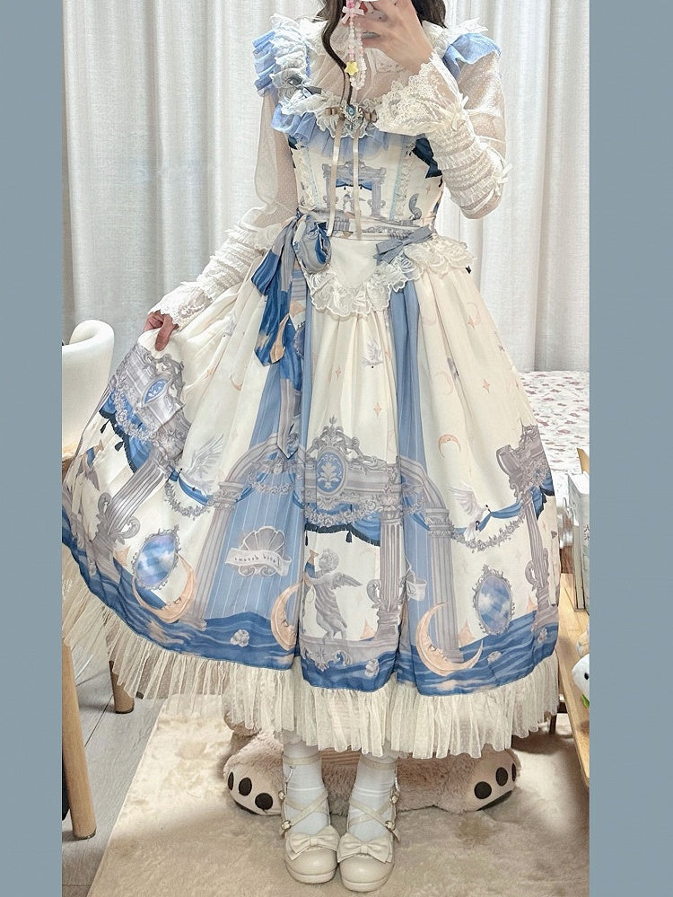 Klassischer Pullover und Kleid mit Engel-Mond-Taille und Printrock im Lolita-Baskenstil