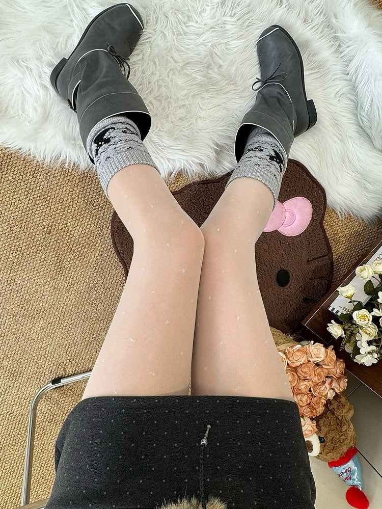 Semi-sheer Polka-dot Tights Black/White Pattern