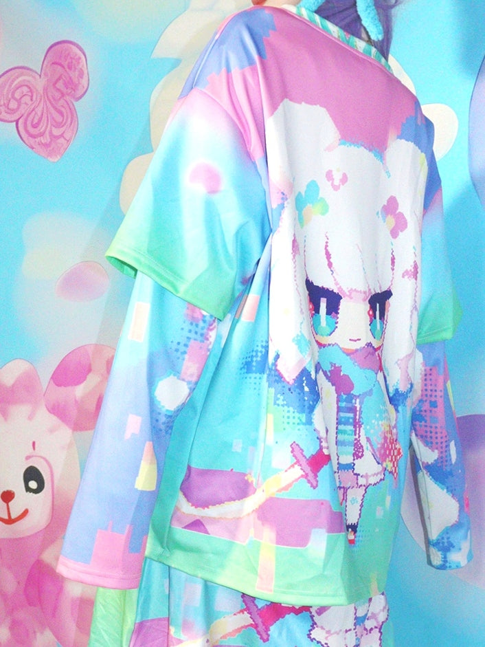 Print Colorful Sleeves Y2K Cartoon Top Long