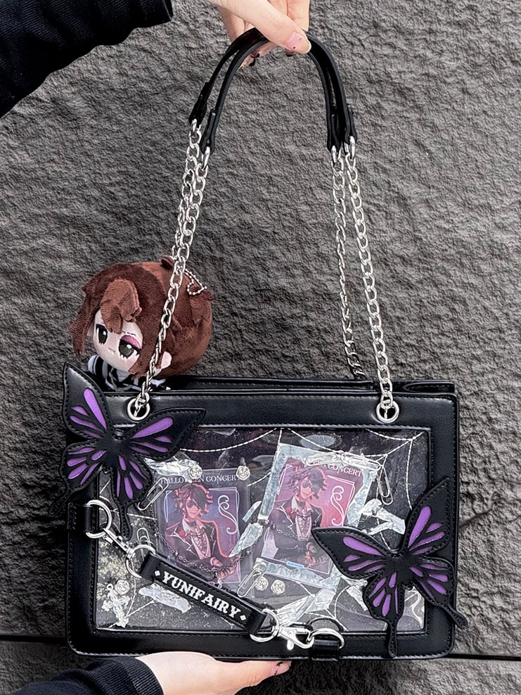 Purple Butterfly Spiderweb Detail Small Version Black Ita Shoulder Bag