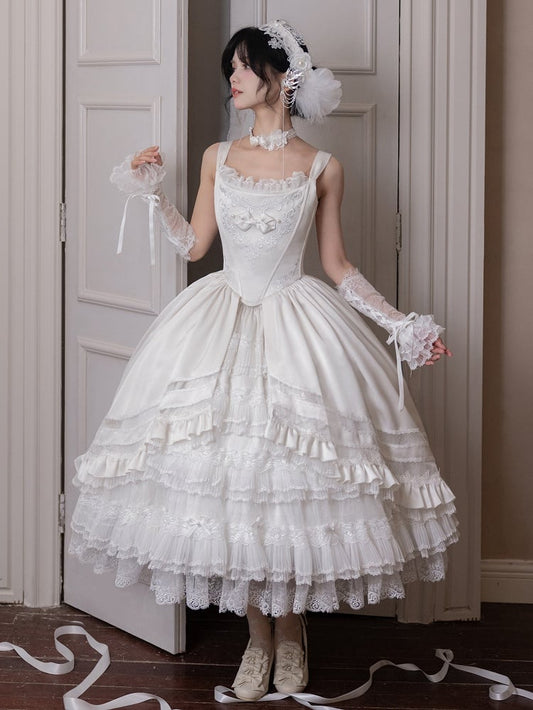 Rosette Weißes elegantes Hochzeitskleid Hanayome Lolita JSK Komplettset