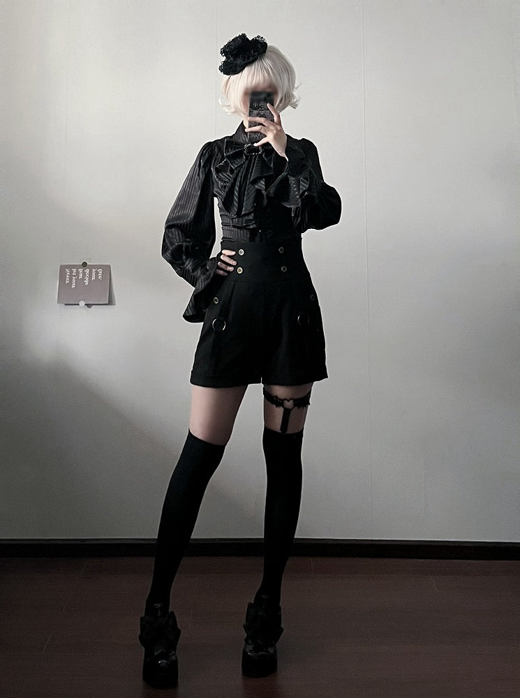Ouji Sleeves Lolita Long Shirt with Bowtie Jabot Black