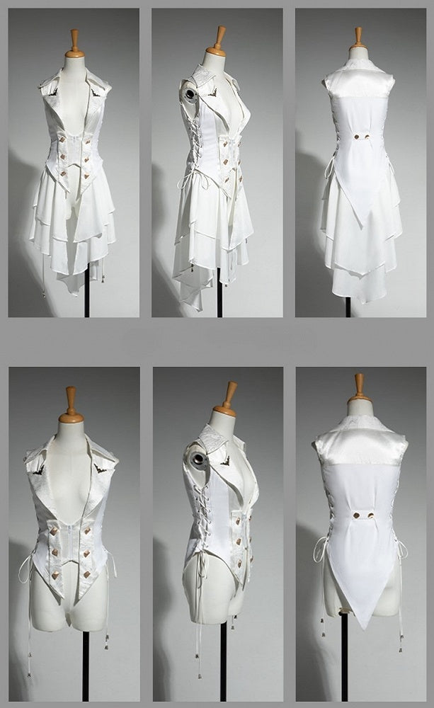 White Ruffle Fashion Gothic Detachable Cascading Train Lolita Waistcoat Ouji with