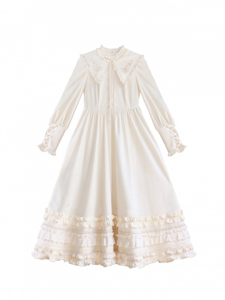 mit floralen Manschetten Hammelkeulenkragen Vintage-Ärmel Aprikosenkleid Schnürstickerei