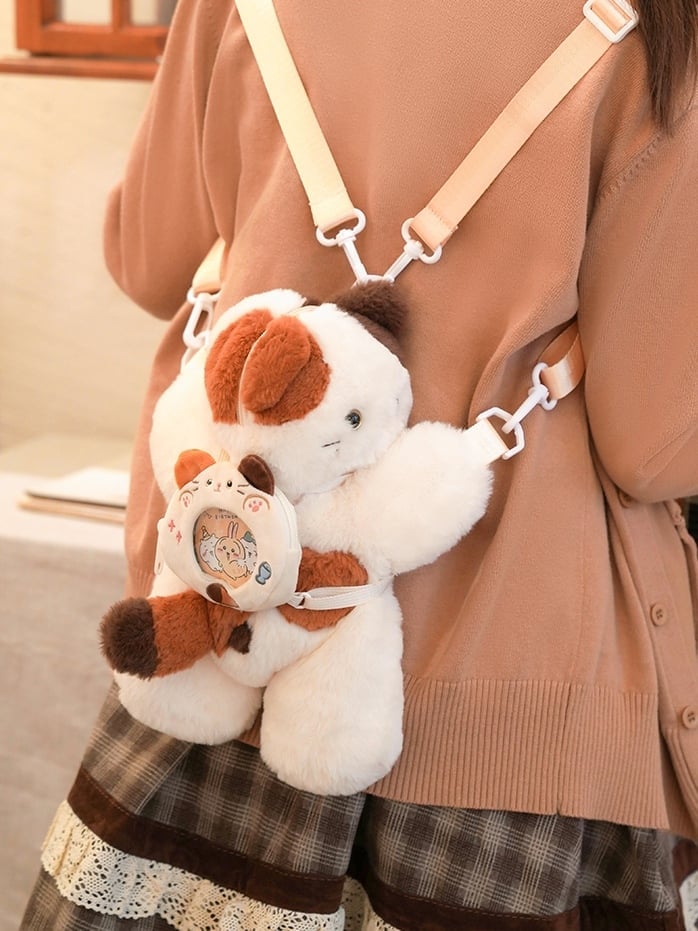 Small/Middle/Large Backpack/Crossbody Options Bag Cute 3 Keychian Heart Size White Kitty + Plush