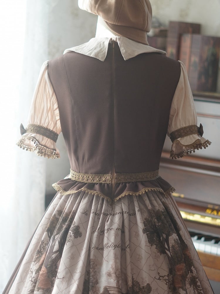 Braunes Weste-Mieder-Baumhaus-Lolita-Kleid, gefälschter Zweiteiler, Lolita-Einteiler