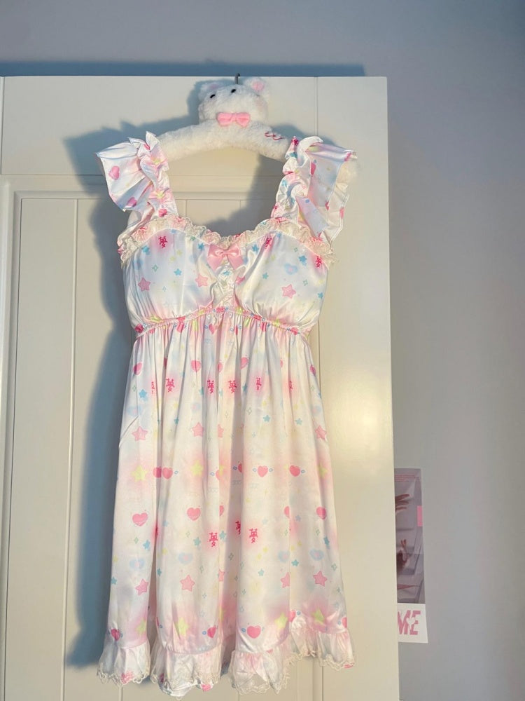 Weißes Pyjamakleid mit Herz- und Sternenprint