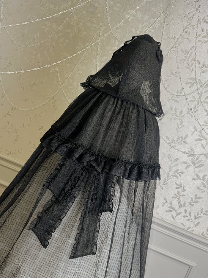 Black Big Neckline Self-tie Cloak Bow