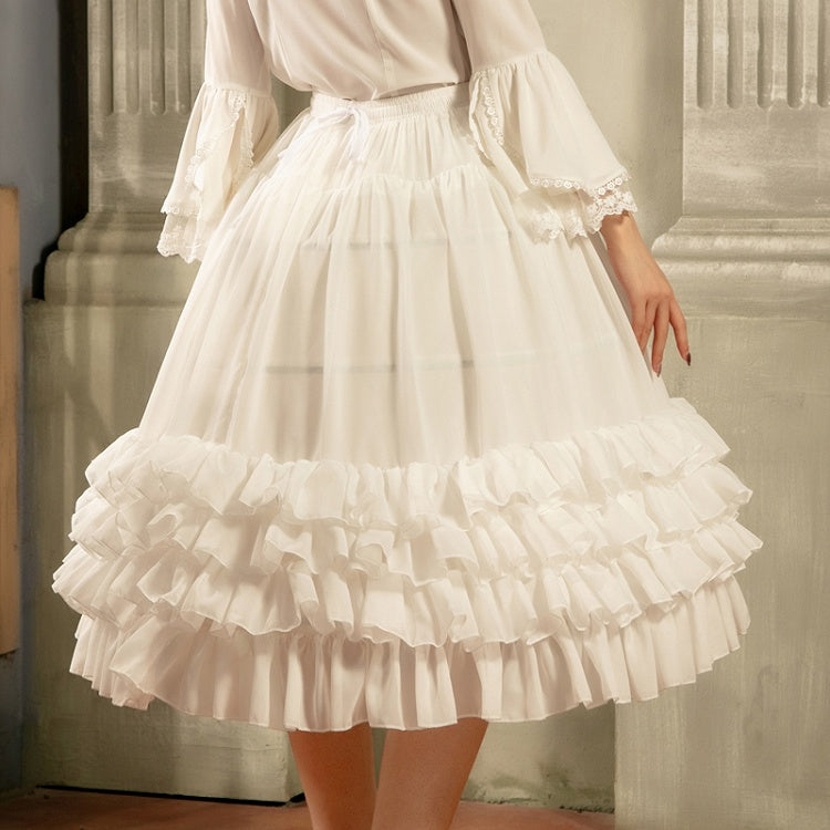 Hemline Birdcage Petticoat Tiered 75cm White/Beige Chiffon Fish-bone