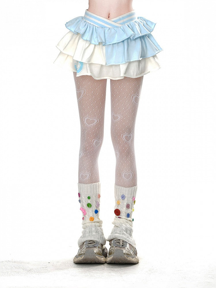 Tiered Ruffles Glamorous Blue Pointed Waistband Apricot Waist Mini Skirt