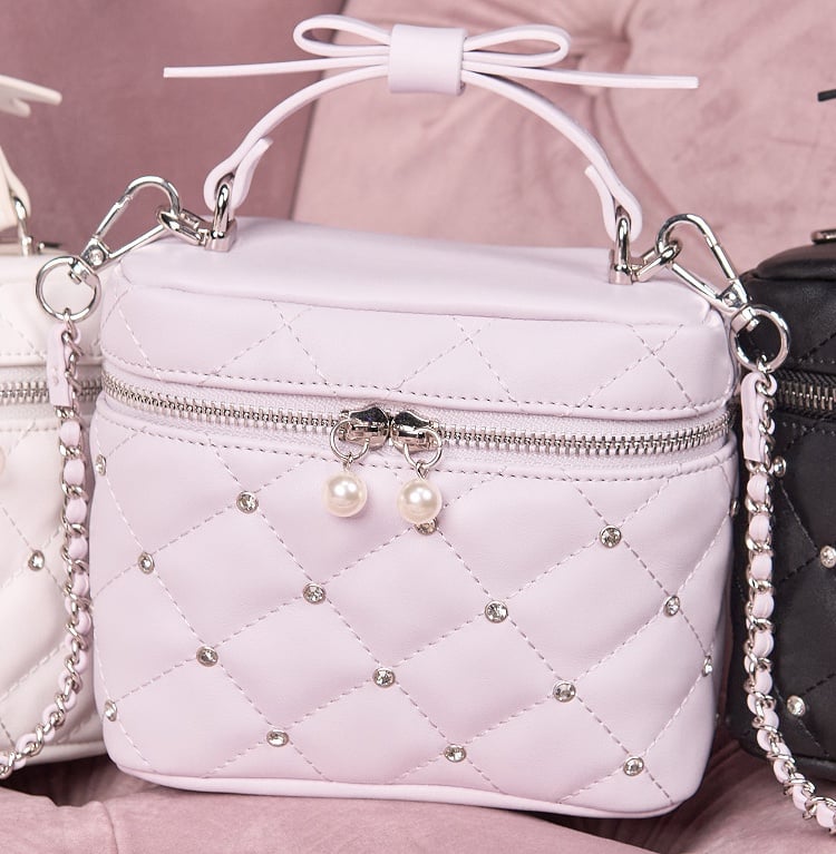 Crossbody/Handbag Quilted Decor with Jirai Pink/White/Black Kei Rhinestone