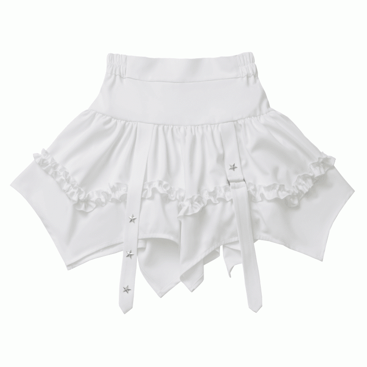 バレエコア ホワイト カーブヘム スタースカート スタッド