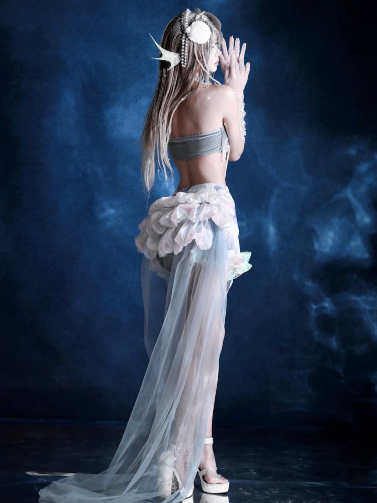Detachable Train Fairy Bead Tulle Details and with Goth Skirt Sequin