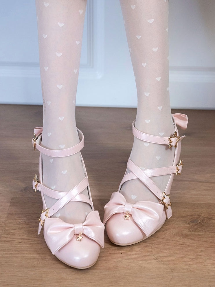 Crisscross Star Sweet mit rosa Lolita-Schuhen mit 6,5 cm Absatz und verträumtem Schnallen-Design