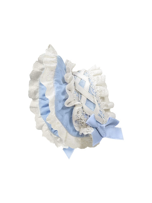 Blue Bonnet Lace Beige Trim