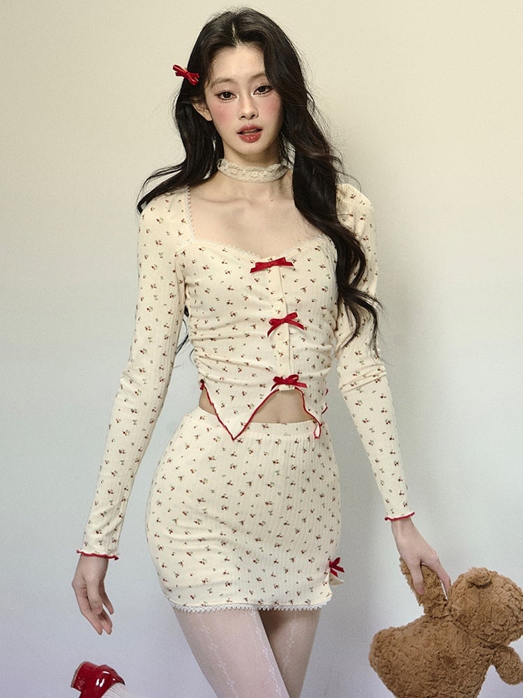 Apricot Floral Pattern High Waist Mini Skirt