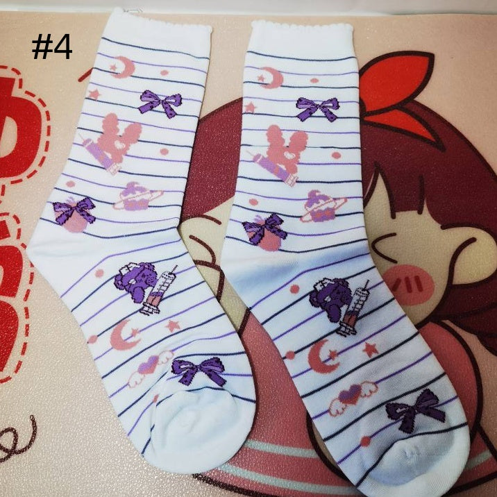 Süße Lolita Cake Erdbeer-Wadensocken mit Schleifenmuster
